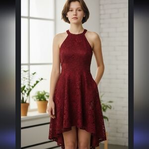 Le chateau small red embroidered long back dress